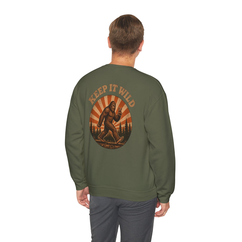 Keep It Wild Bigfoot Sweatshirt, Retro Sasquatch Sunset Graphic Tee, Outdoor Camping Nature Lover Gift, Unisex Crewneck Pullover
