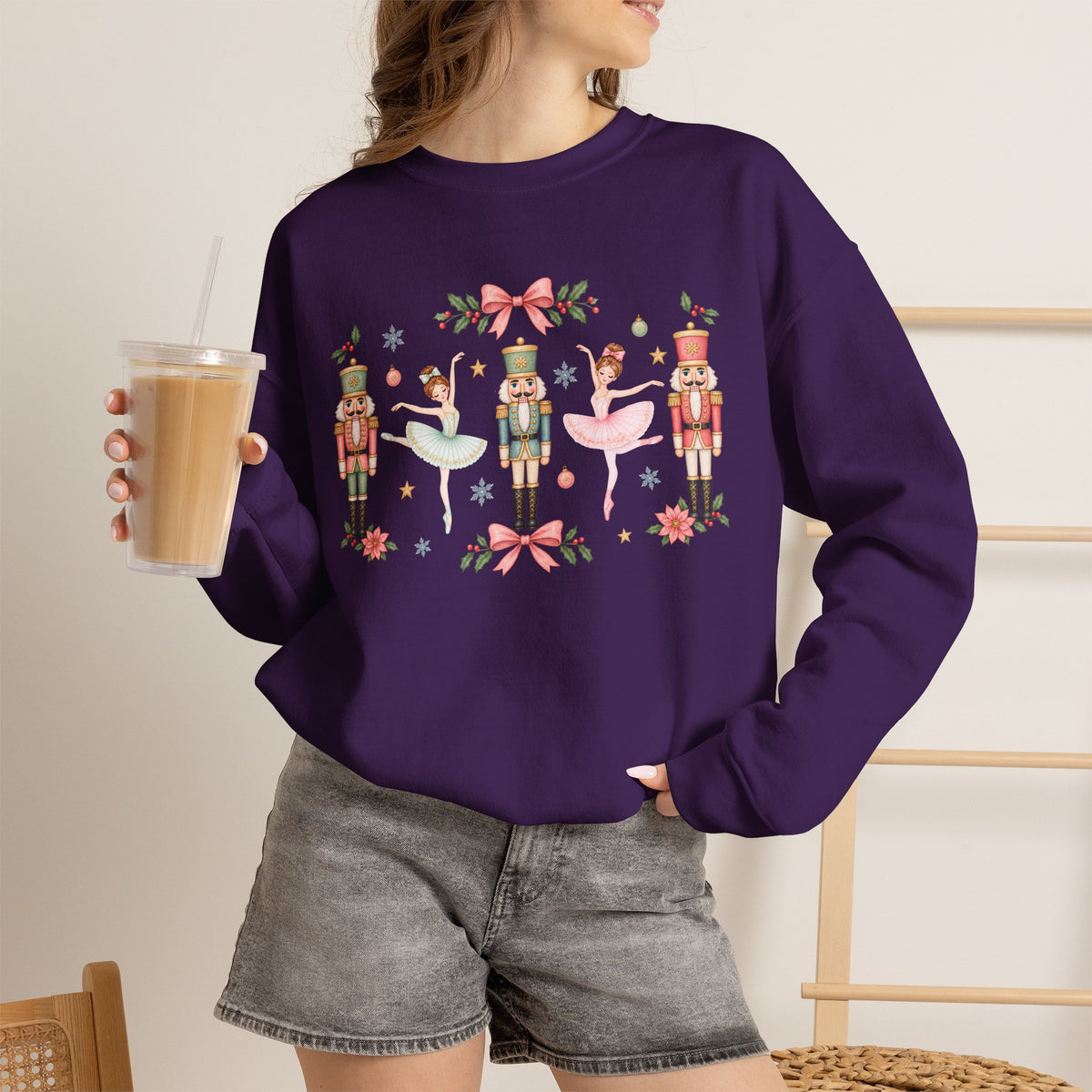 Pastel Nutcracker Sweatshirt, Ballerina Christmas Shirt, Pink Nutcracker Crewneck, Cute Holiday Sweater, Girly Christmas Gift for Her