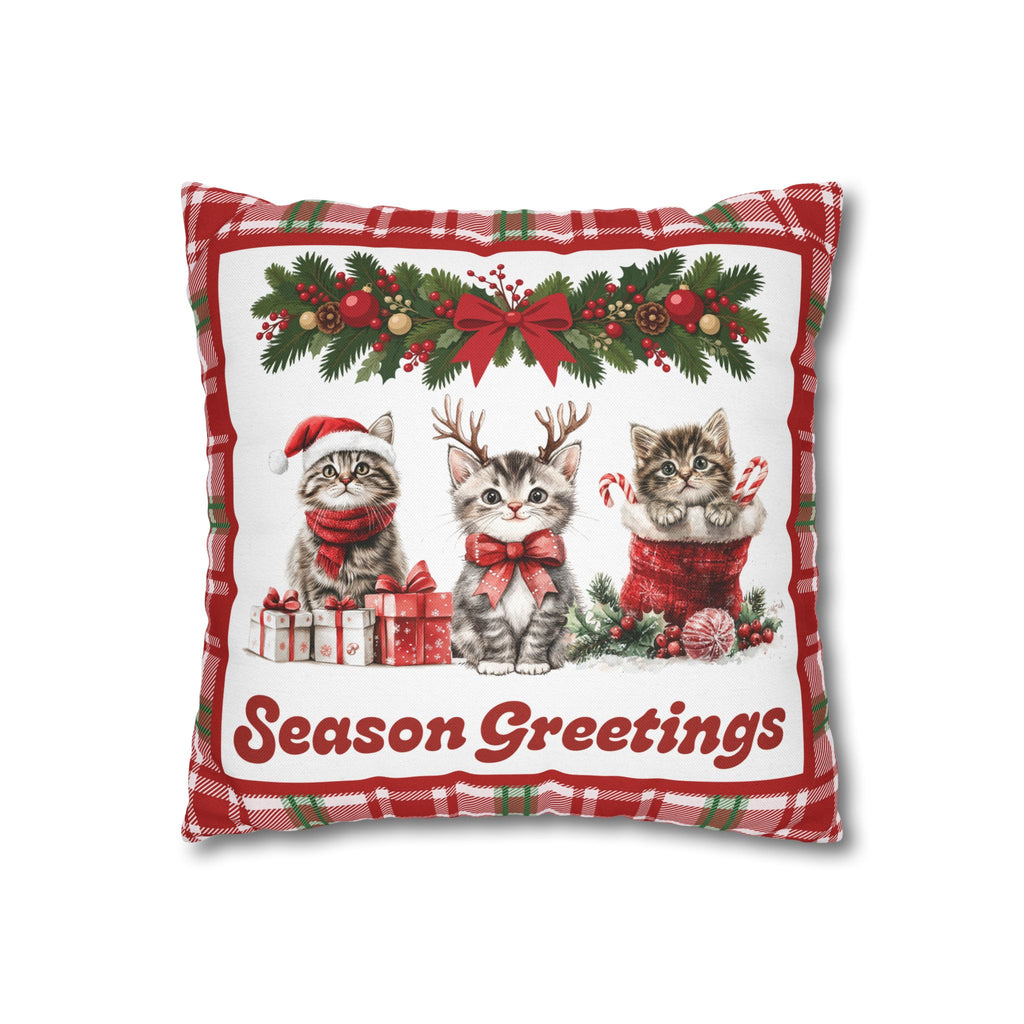 Christmas Kittens Pillow Cover, Cute Cat Holiday Throw Pillow, Red Plaid Snowflake Reversible Cover, Season Greetings Cat Lover Gift
