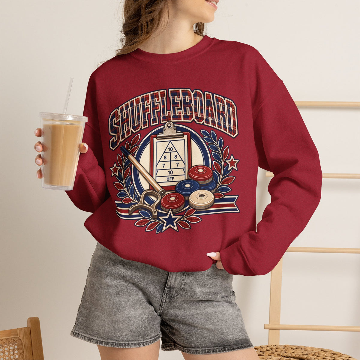 Vintage Shuffleboard Sweatshirt, Retro Americana Crewneck, Shuffleboard Player Gift, Beach Game Pullover, Patriotic Sports Shirt Unisex