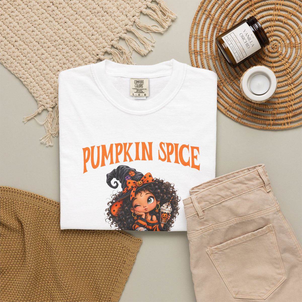 Pumpkin Comfort Colors Spice and Everything Nice T-Shirt, Cute Halloween and Fall Crewneck Trendy T-Shirt, Autumn Coffee Fall Shirt Gift