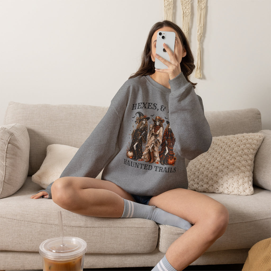 Hexes & Hats Haunted Trails Sweatshirt, Western Halloween Crewneck, Cowgirl Witch Sweater, Spooky Cowgirl Fall Shirt, Rodeo Halloween Gift
