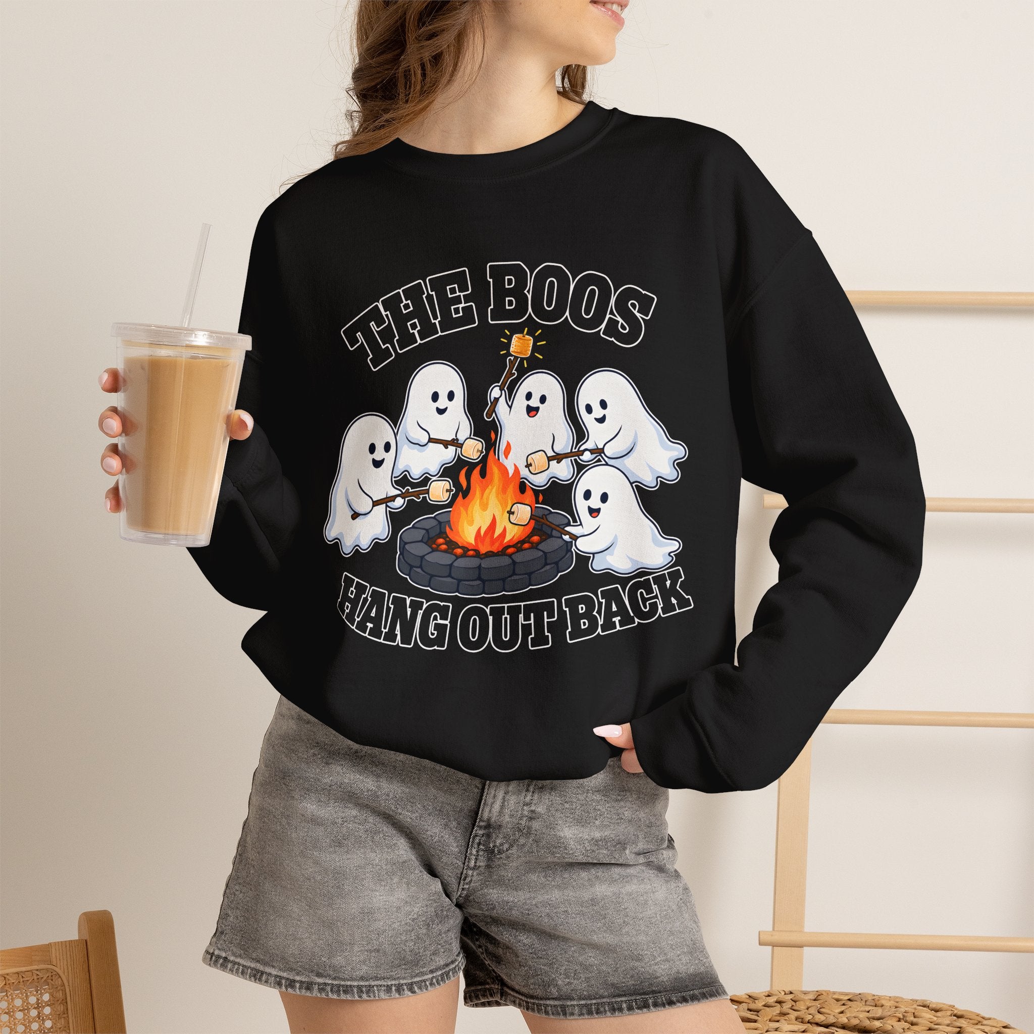 The Boos Hang Out Back Sweatshirt, Funny Halloween Ghost Campfire Shirt, Cute Ghost Bonfire Crewneck, Spooky Fall Sweater, Halloween Gift