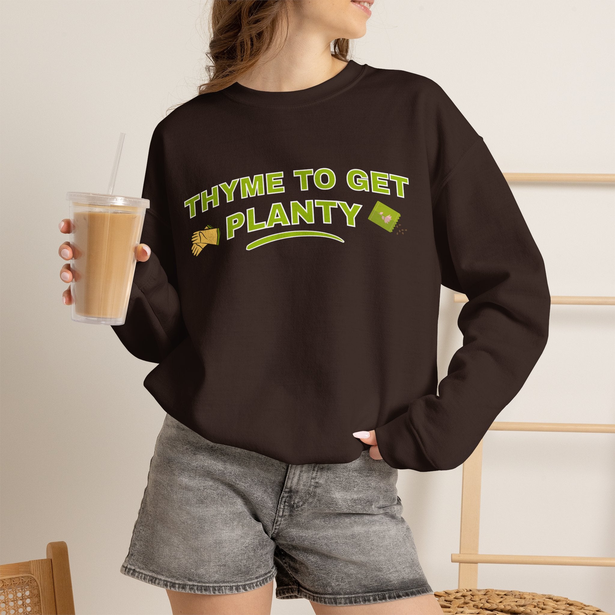 Thyme To Get Planty Sweatshirt, Funny Herb Pun Crewneck, Plant Lover Gift, Gardening Sweatshirt, Green Thumb Shirt, Sand Unisex Sweatshir