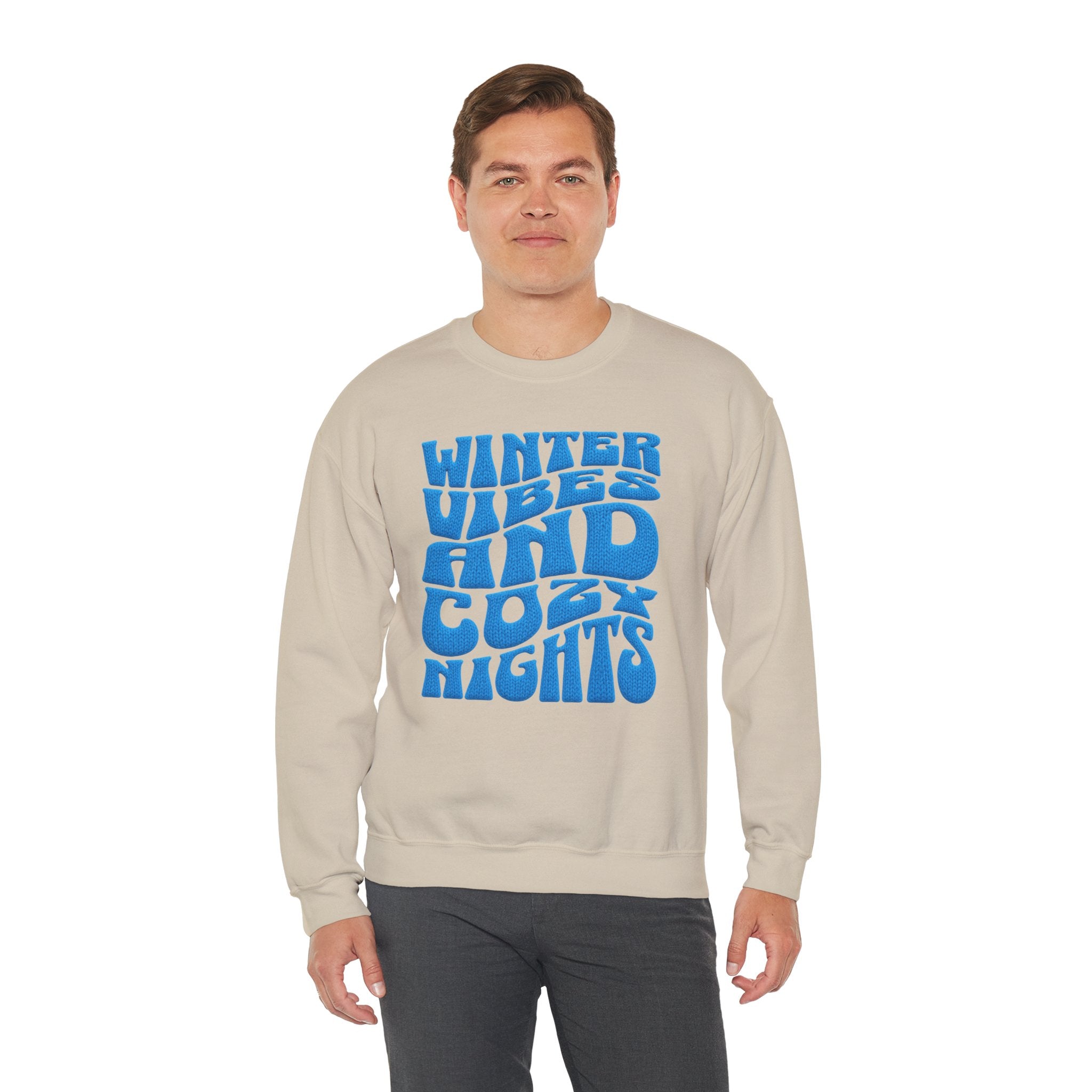 Winter Vibes And Cozy Nights Sweatshirt, Retro Wavy Bubble Letter Sweatshirt, Winter Quote Crewneck, Cozy Season Sweater, Trendy Winter Top
