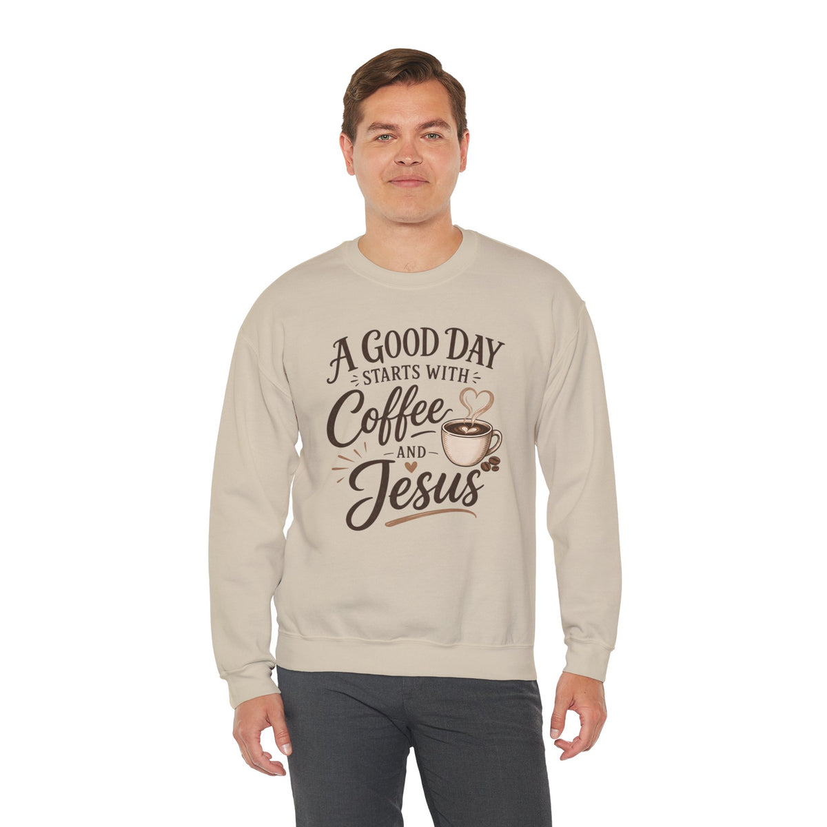 A Good Day Starts with Coffee and Jesus Shirt, Christian Coffee Sweatshirt, Faith Based Top, Religious Coffee Lover Gift, Women's Christian