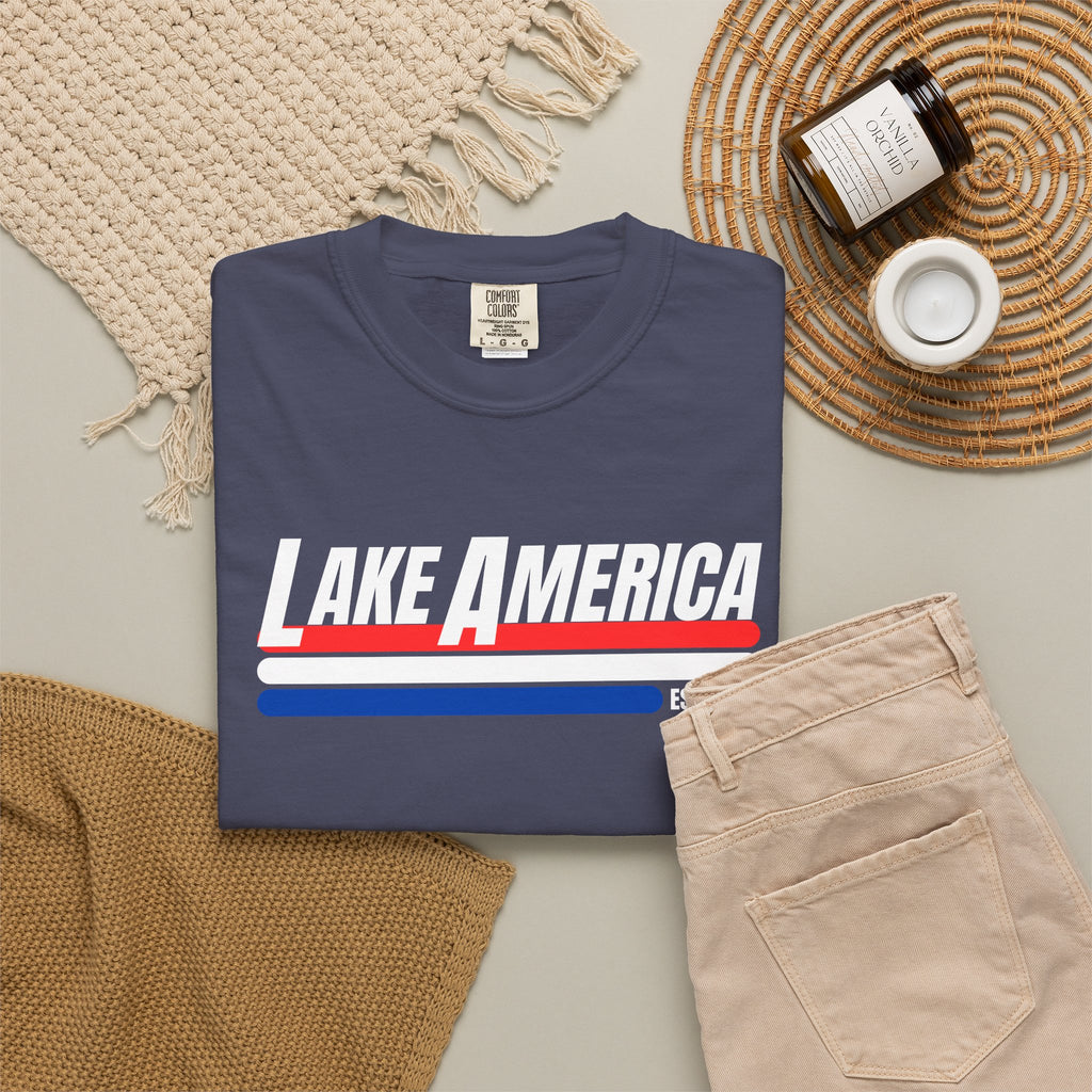Lake America Shirt, Patriotic Lake Life Tee, 4th of July Shirt, American Flag Lake Shirt, Summer Lake Tee, Boating Shirt, Unisex T-Shirt