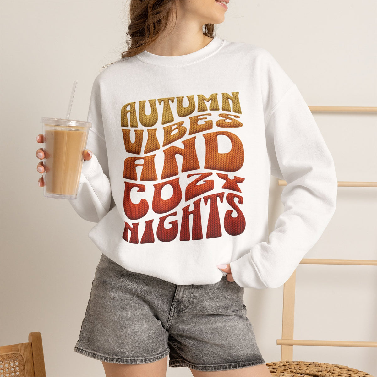 Autumn Vibes And Cozy Nights Sweatshirt, Retro Wavy Text Fall Crewneck, Groovy Autumn Sweater, Fall Vibes Shirt, Cozy Season Pullover Gift