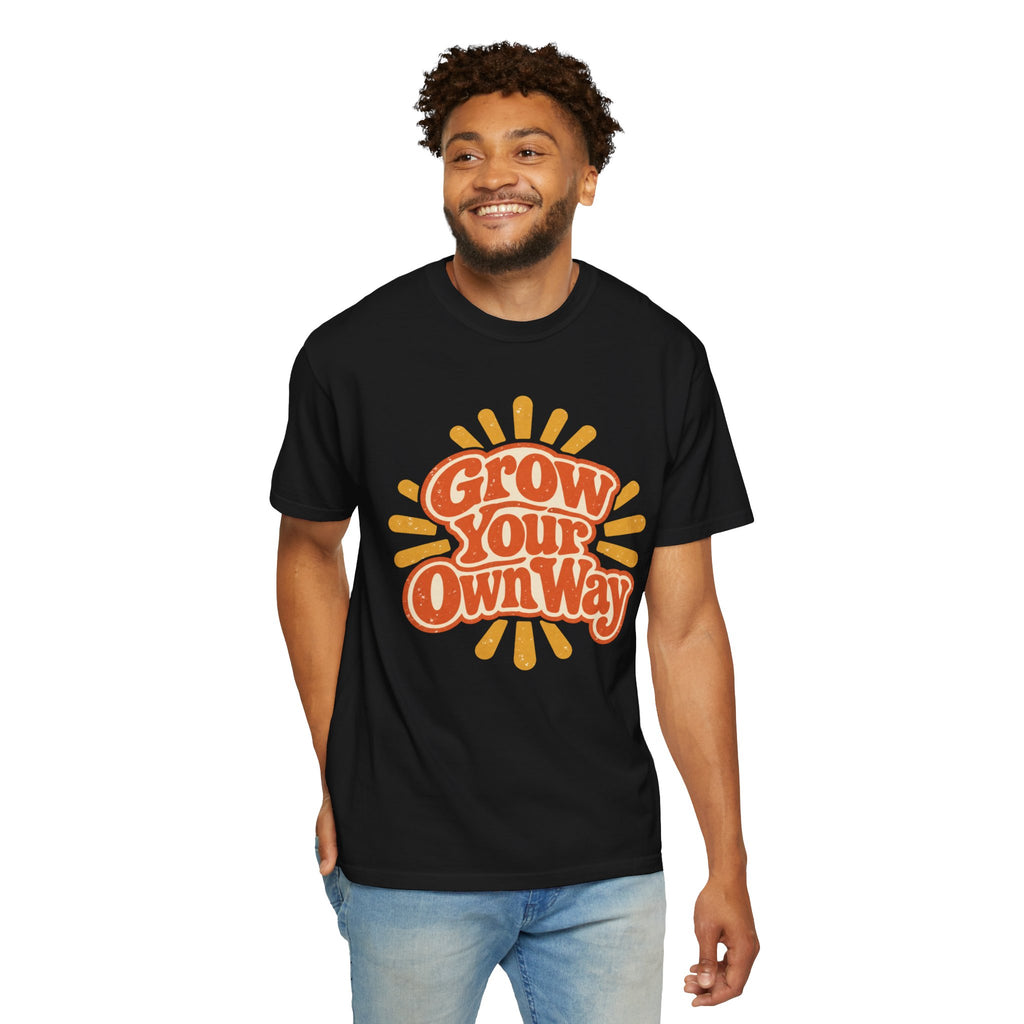 Comfort Color Grow Your Own Way Shirt, Retro Sunburst Graphic Tee, Boho Motivational T-Shirt, Positive Vibes Gift for Her, Inspirational