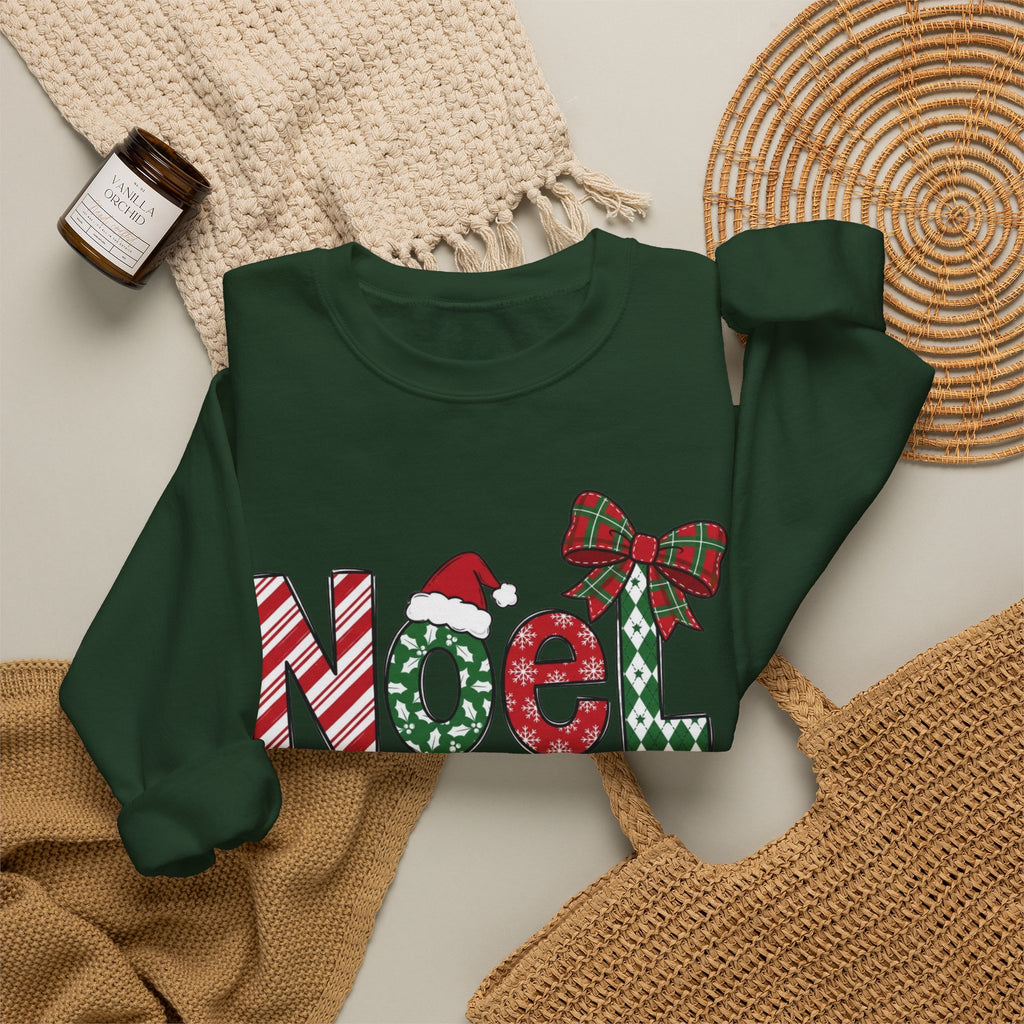 Noel Christmas Sweatshirt, Retro Christmas Sweatshirt, Noel Sweater, Christmas Bow Sweatshirt, Plaid Santa Hat Shirt, Holiday Gift for Her