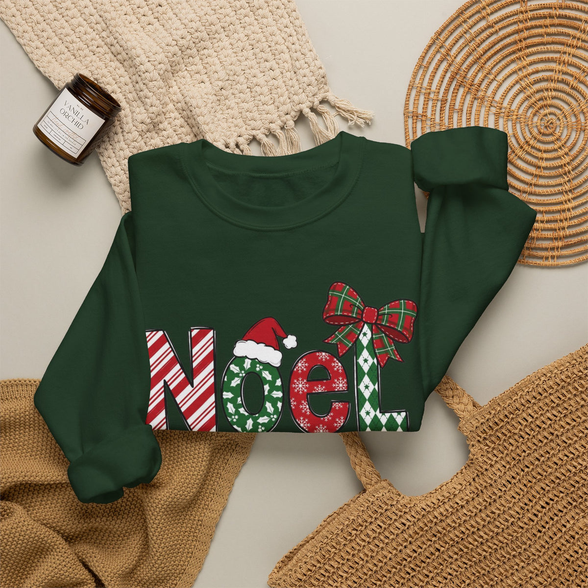 Noel Christmas Sweatshirt, Retro Christmas Sweatshirt, Noel Sweater, Christmas Bow Sweatshirt, Plaid Santa Hat Shirt, Holiday Gift for Her