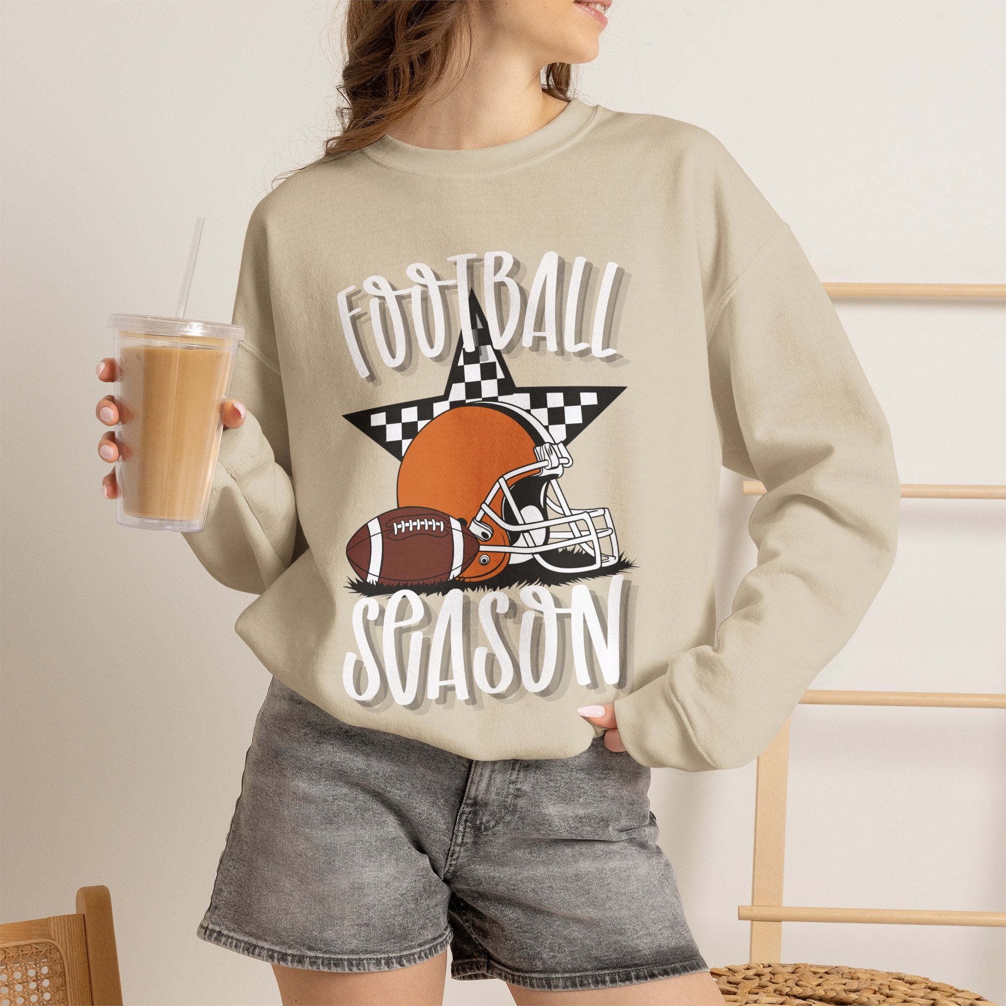 Football Season Sweatshirt, Football Helmet Shirt, Game Day Sweatshirt, Football Mom Shirt, Checkered Star Football Tee, Fall Sports Gift