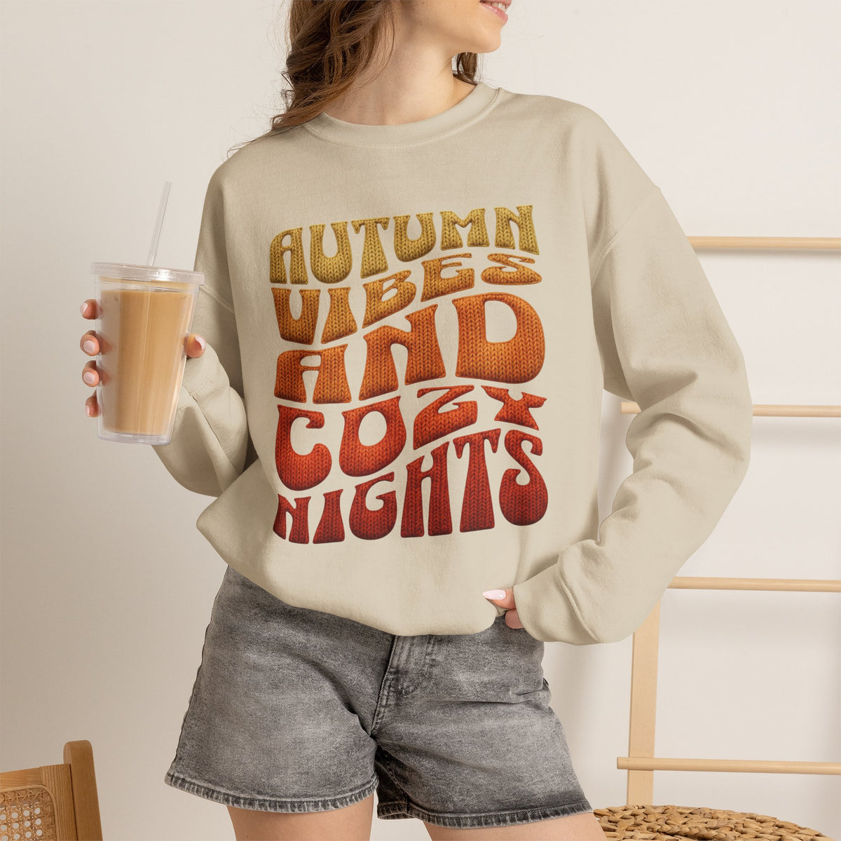 Autumn Vibes And Cozy Nights Sweatshirt, Retro Wavy Text Fall Crewneck, Groovy Autumn Sweater, Fall Vibes Shirt, Cozy Season Pullover Gift