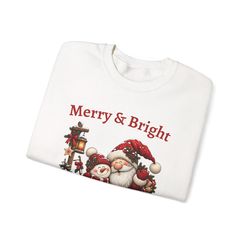 Merry & Bright Sweatshirt, Santa Snowman Christmas Shirt, Vintage Holiday Crewneck, Festive Christmas Tee, Xmas Gift Sweatshirt for Her