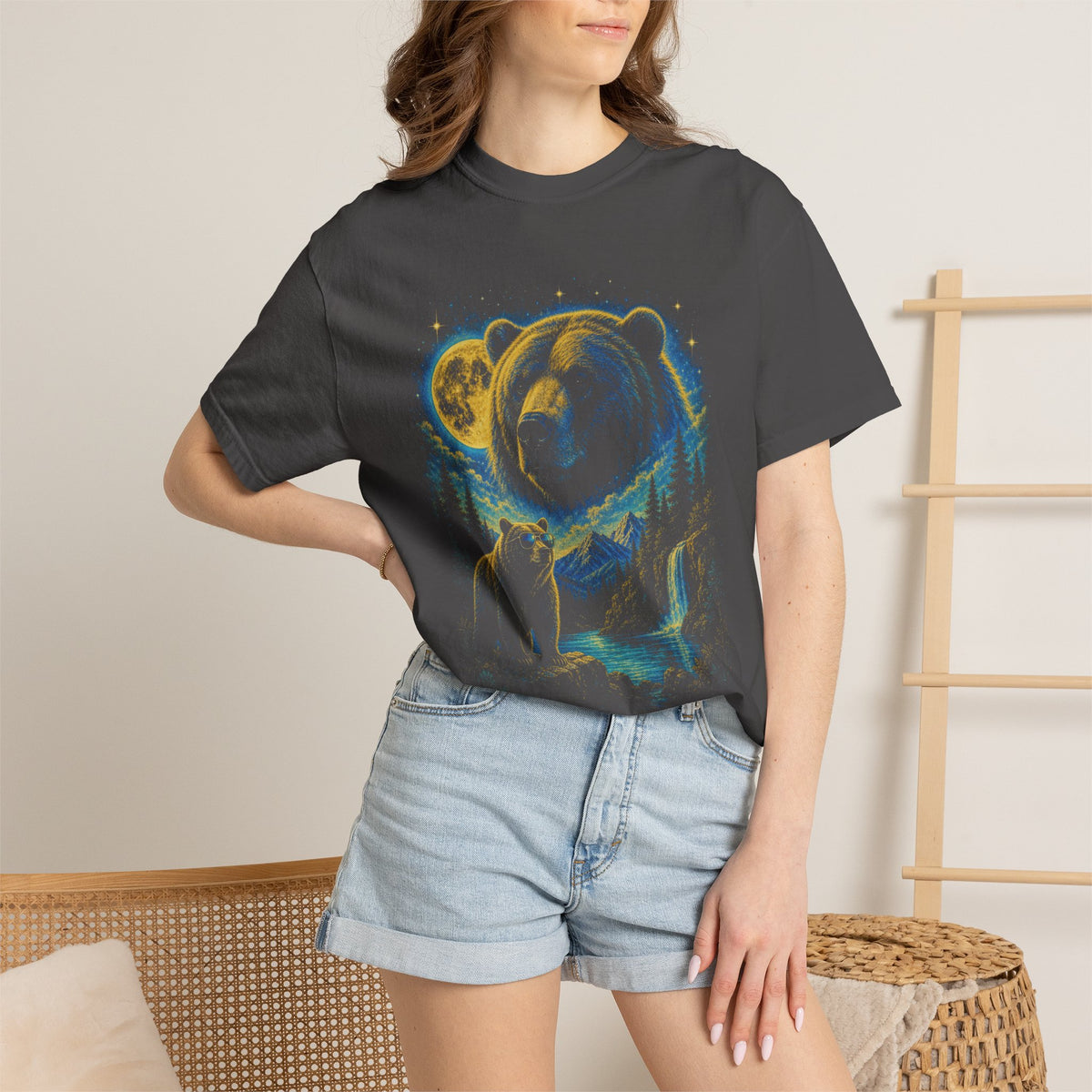 Comfort Colors Celestial Bear T-Shirt, Mystical Forest Bear Shirt, Nature Lover Gift, Wildlife Moon Stars Shirt, Unisex Tee