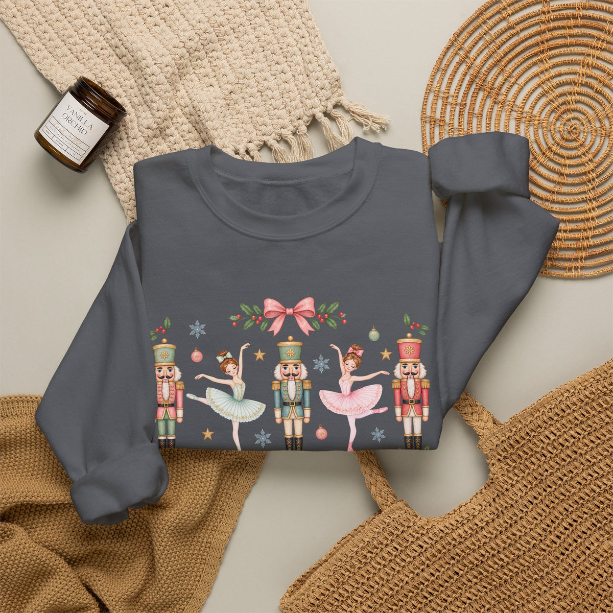 Pastel Nutcracker Sweatshirt, Ballerina Christmas Shirt, Pink Nutcracker Crewneck, Cute Holiday Sweater, Girly Christmas Gift for Her