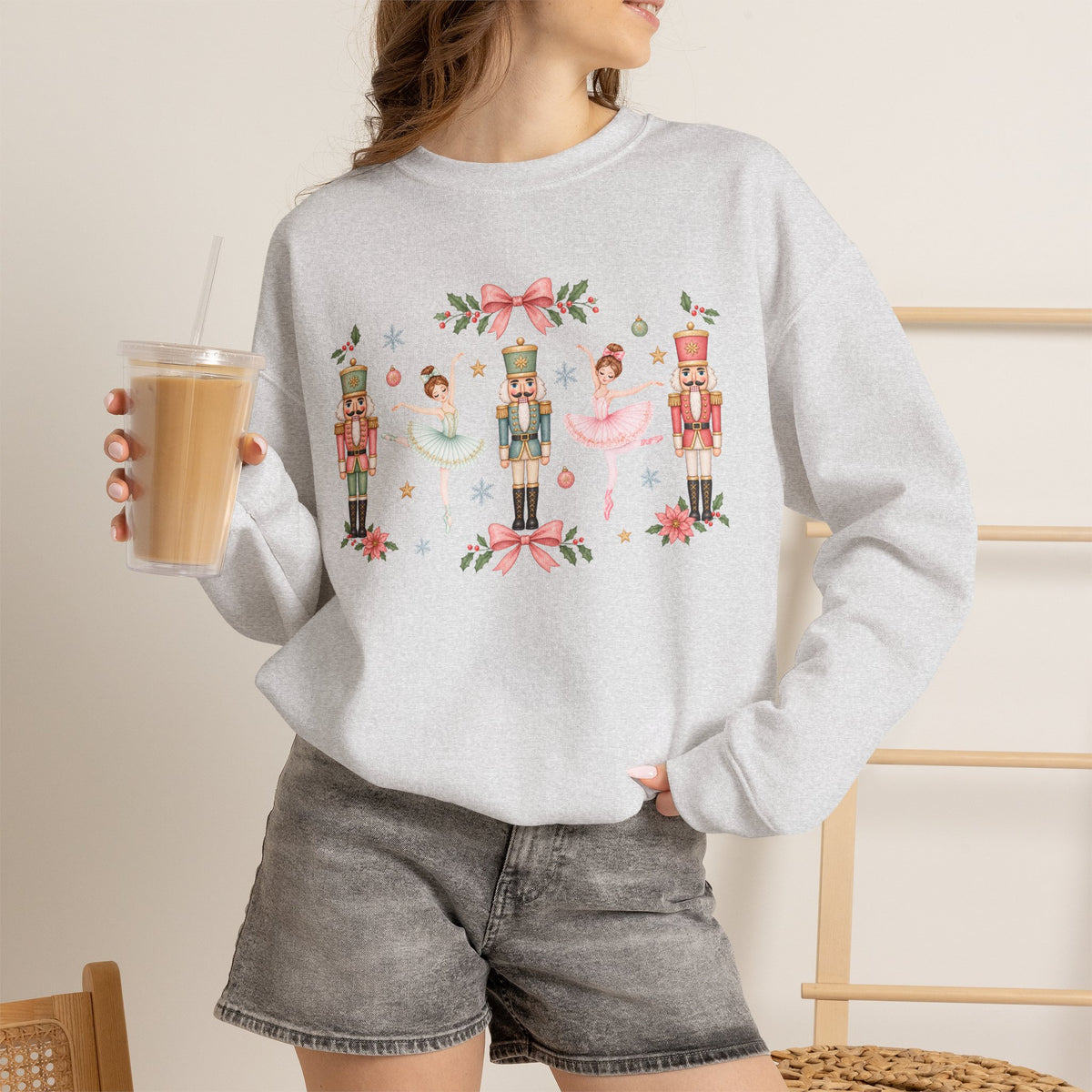 Pastel Nutcracker Sweatshirt, Ballerina Christmas Shirt, Pink Nutcracker Crewneck, Cute Holiday Sweater, Girly Christmas Gift for Her