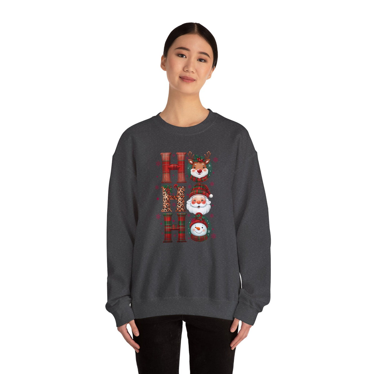 HOHOHO Christmas Characters Sweatshirt | Santa Reindeer Snowman Holiday Crewneck