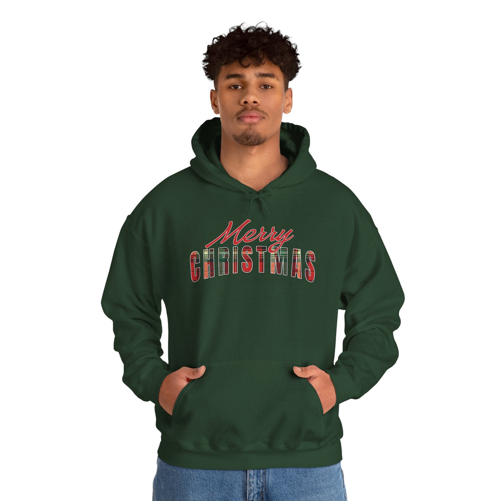 Merry Christmas Hoodie, Plaid Christmas Sweatshirt, Buffalo Plaid Holiday Hoodie, Cozy Xmas Pullover Hoodie, Women's Christmas Gift for Her