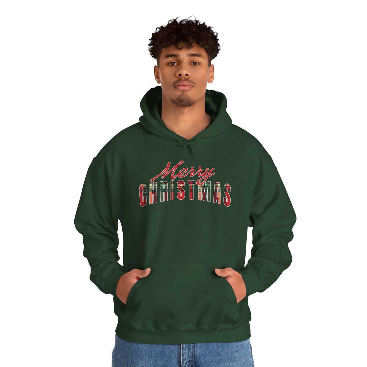 Merry Christmas Hoodie, Plaid Christmas Sweatshirt, Buffalo Plaid Holiday Hoodie, Cozy Xmas Pullover Hoodie, Women's Christmas Gift for Her