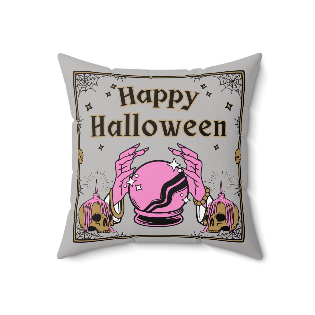 Happy Halloween Pillow Cover, Crystal Ball Fortune Teller Pillow, Skull Witch Hands Decor, Gothic Halloween Throw Pillow Gift