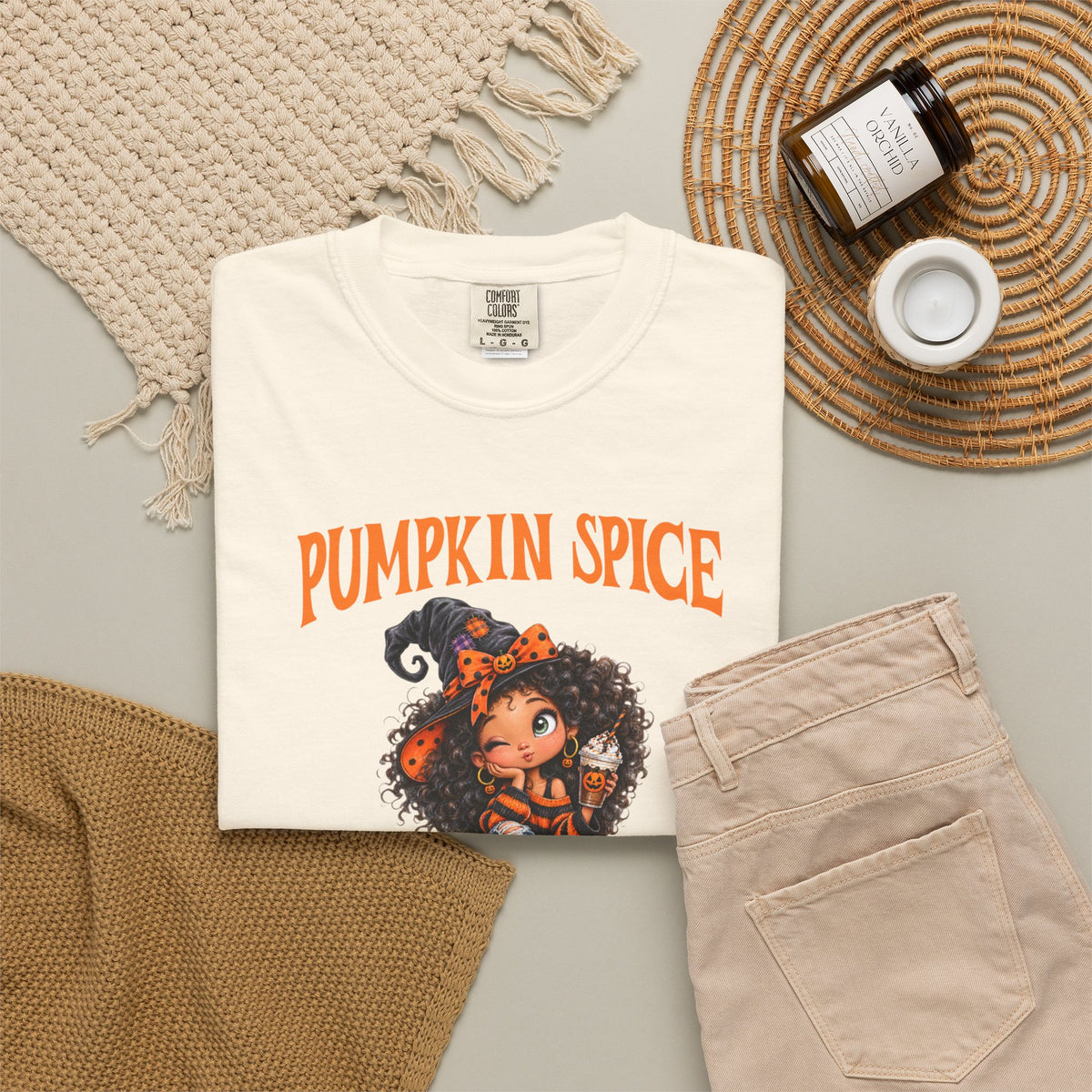 Pumpkin Comfort Colors Spice and Everything Nice T-Shirt, Cute Halloween and Fall Crewneck Trendy T-Shirt, Autumn Coffee Fall Shirt Gift