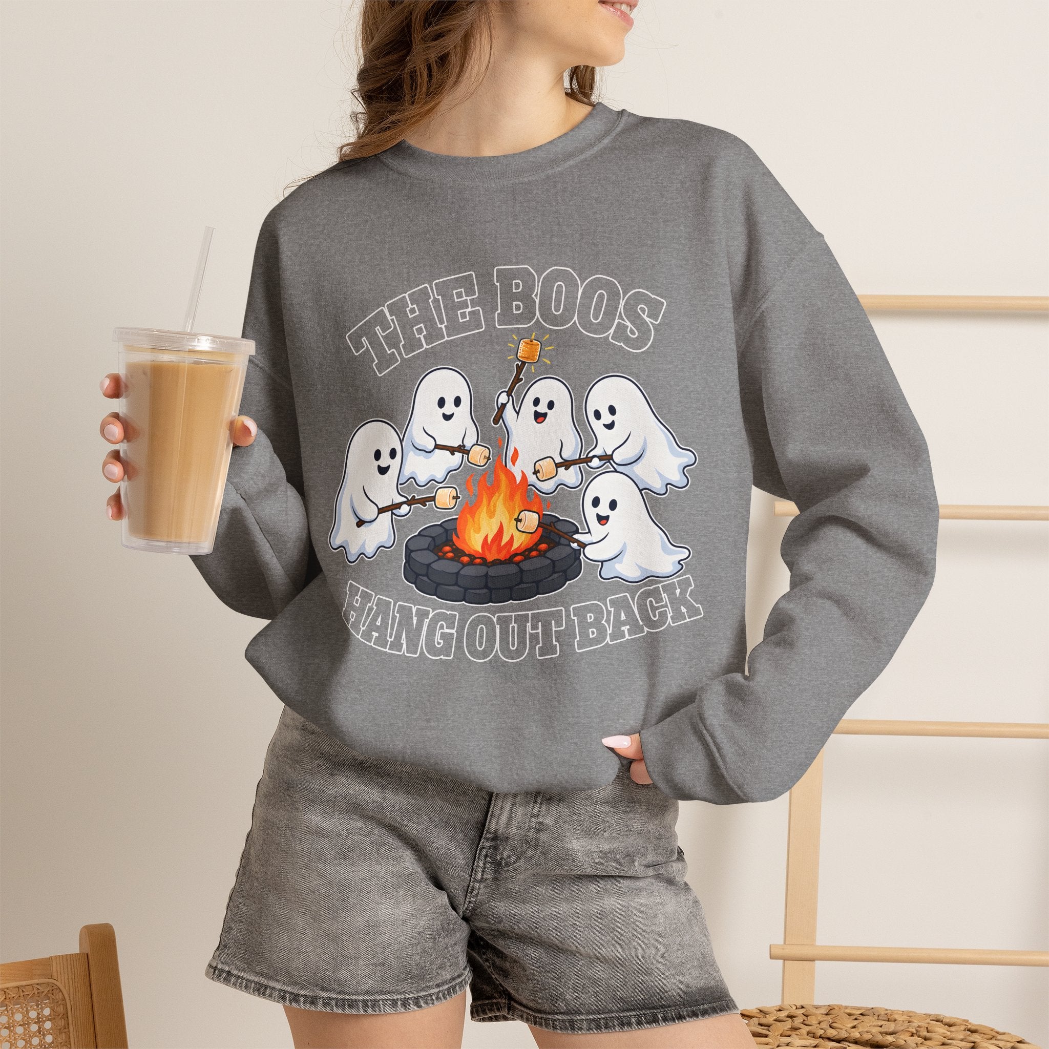 The Boos Hang Out Back Sweatshirt, Funny Halloween Ghost Campfire Shirt, Cute Ghost Bonfire Crewneck, Spooky Fall Sweater, Halloween Gift