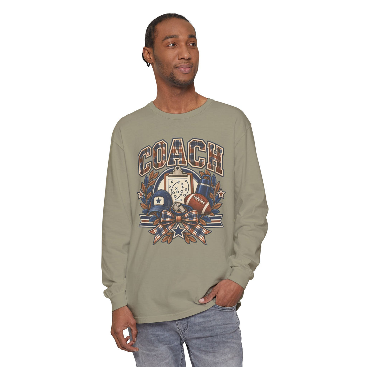 Coach Playbook Football Helmet Long Sleeve Shirt | Vintage Sports Graphic