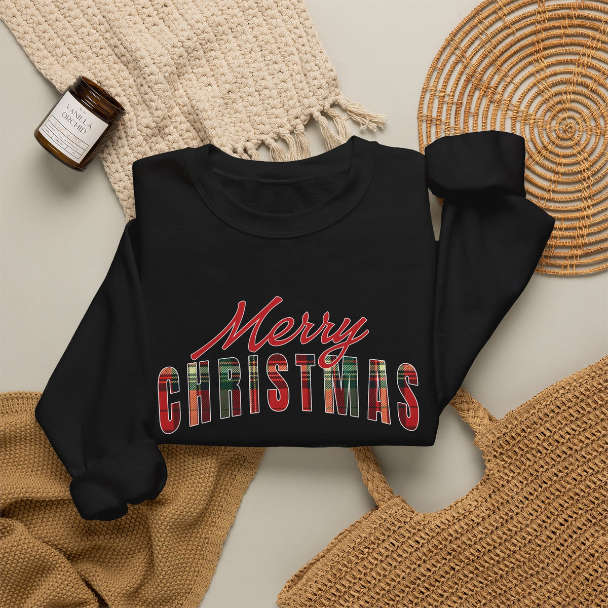 Merry Christmas Sweatshirt, Plaid Christmas Sweater, Buffalo Plaid Holiday Crewneck, Cozy Xmas Shirt, Women's Christmas Gift