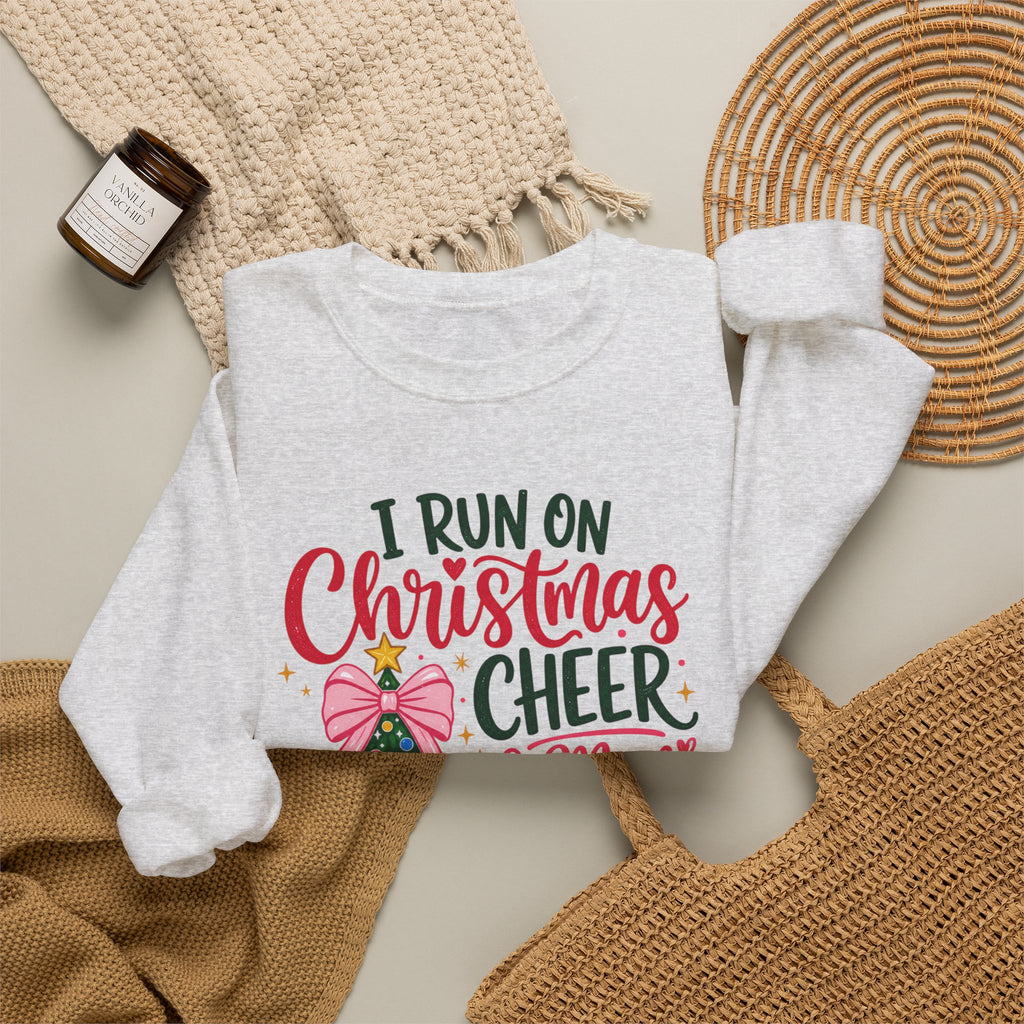 Christmas Mom Sweatshirt, I Run On Christmas Cheer And Mom Fuel, Funny Holiday Shirt, Coffee Lover Mom Gift, Xmas Tree Crewneck