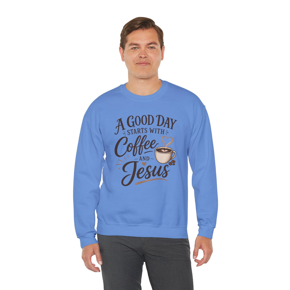 A Good Day Starts with Coffee and Jesus Shirt, Christian Coffee Sweatshirt, Faith Based Top, Religious Coffee Lover Gift, Women's Christian