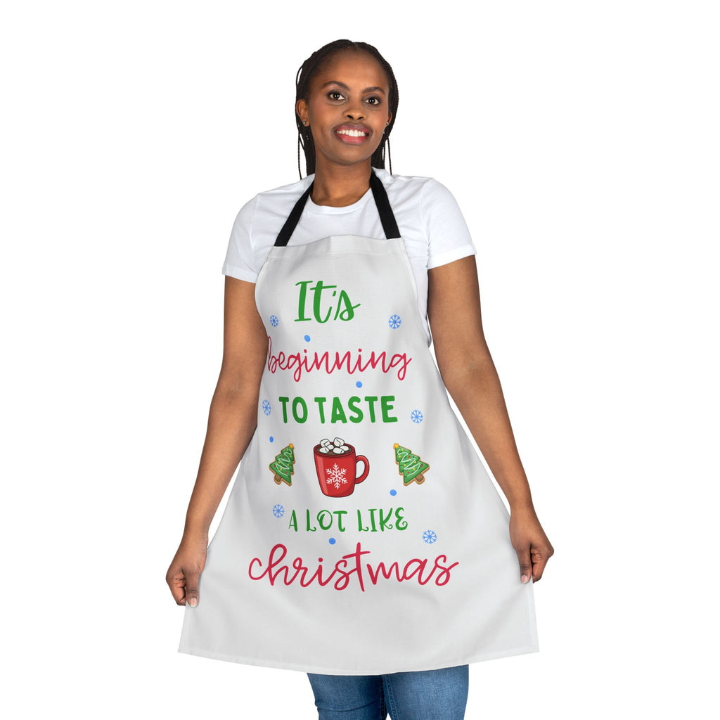 It's Beginning to Taste A Lot Like Christmas Apron, Funny Hot Cocoa Christmas Apron, Holiday Baking Apron, Cute Xmas Kitchen Gift for Her