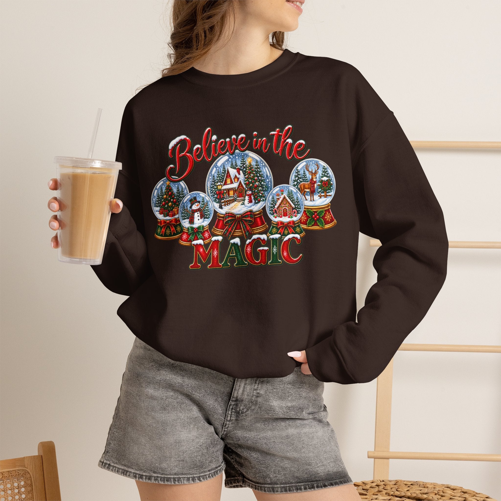 Believe in the Magic Sweatshirt, Christmas Snow Globe Sweatshirt, Retro Christmas Shirt, Winter Holiday Sweatshirt, Christmas Village Tee