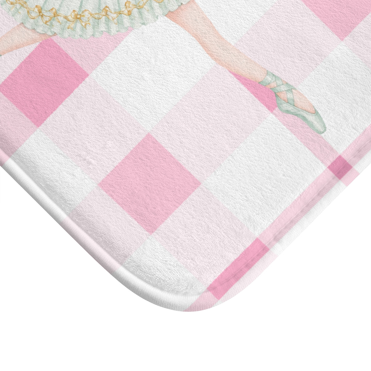 Ballerina Bath Mat, Pink Gingham Ballet Bathroom Rug, Girls Coquette Bathroom Decor, Dance Studio Gift, Pink Plaid Kids Bath Mat Nursery