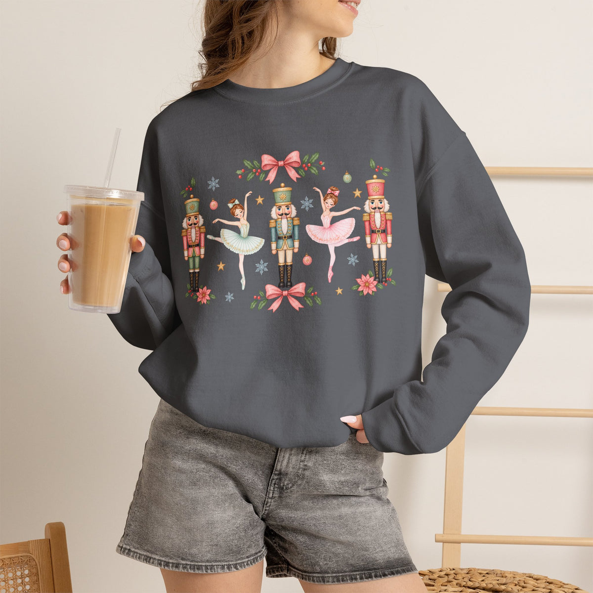 Pastel Nutcracker Sweatshirt, Ballerina Christmas Shirt, Pink Nutcracker Crewneck, Cute Holiday Sweater, Girly Christmas Gift for Her