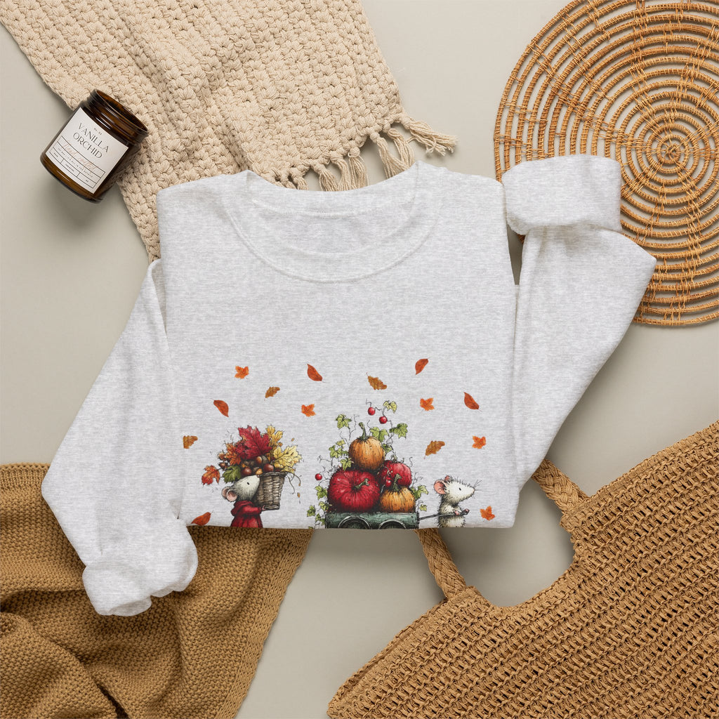 Fall Pumpkin Wagon Cute Autumn Harvest Sweatshirt, Thanksgiving Fall Leaves Shirt, Watercolor Pumpkin Apple Cart, Gift for Fall Lovers