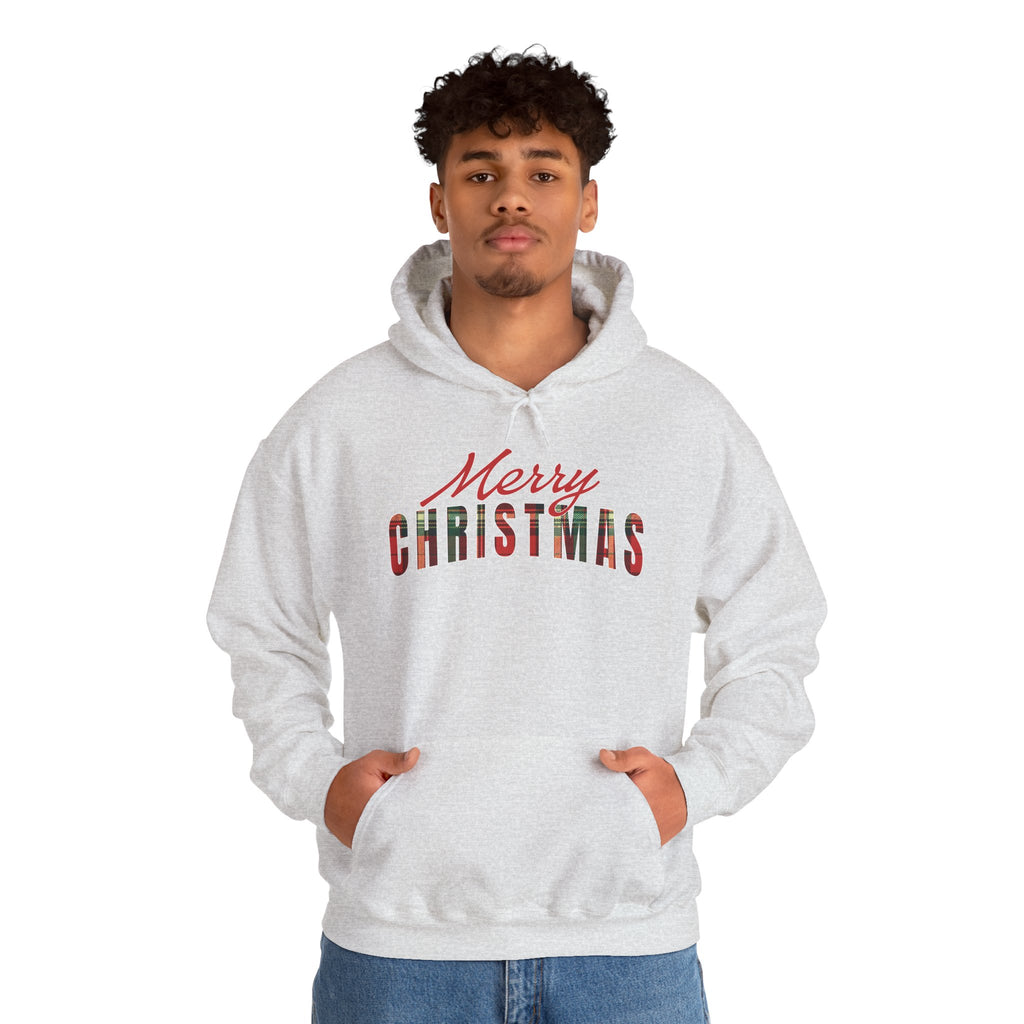 Merry Christmas Hoodie, Plaid Christmas Sweatshirt, Buffalo Plaid Holiday Hoodie, Cozy Xmas Pullover Hoodie, Women's Christmas Gift for Her
