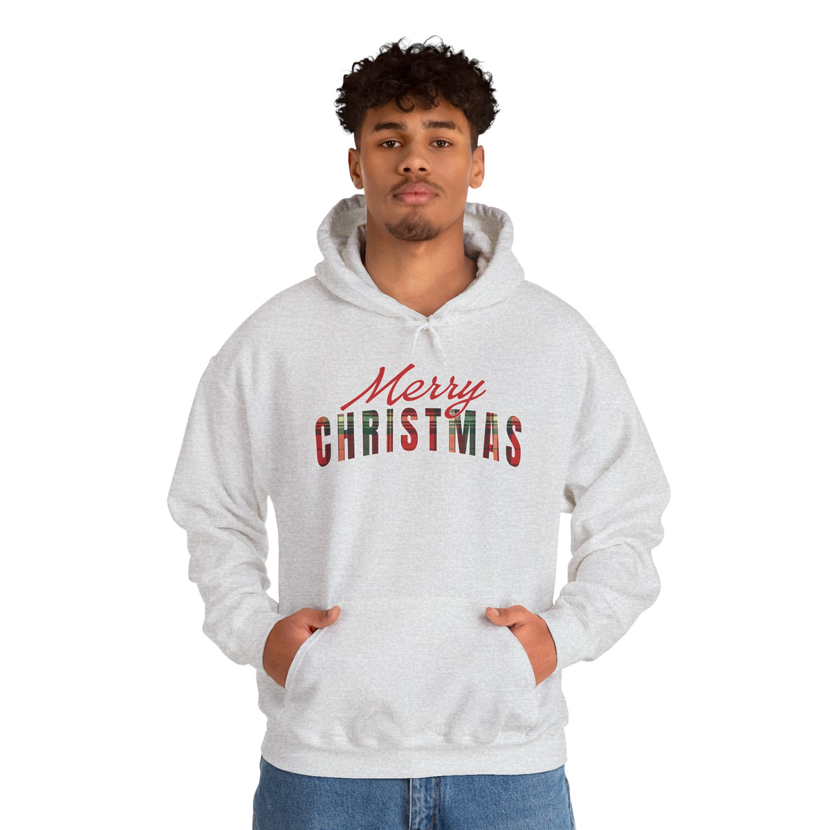 Merry Christmas Hoodie, Plaid Christmas Sweatshirt, Buffalo Plaid Holiday Hoodie, Cozy Xmas Pullover Hoodie, Women's Christmas Gift for Her