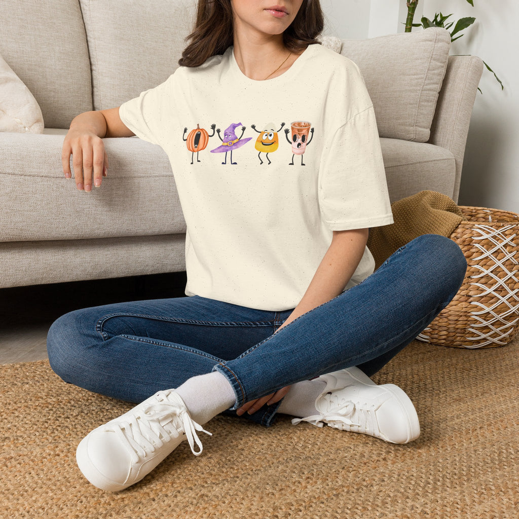 Halloween Women T-shirt Dancing Pumpkin Candy Corn Witch Hat Iced Coffee Crewneck Fall Fun Cute Halloween Party Shirt Gift