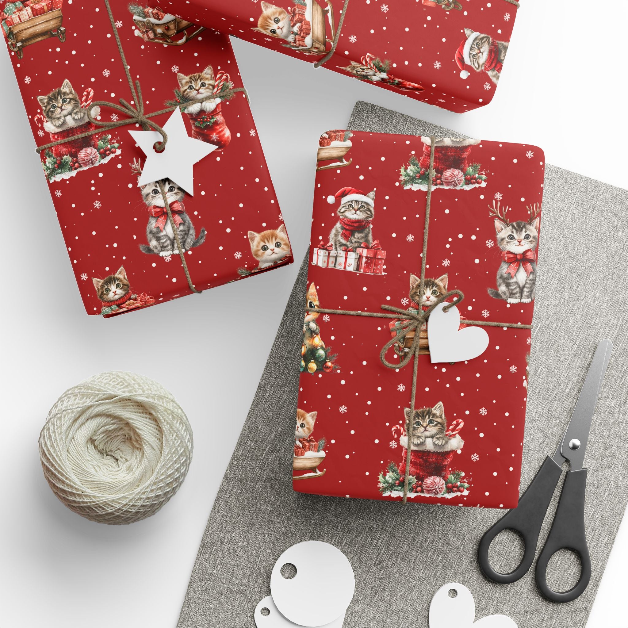 Christmas Cat Wrapping Paper, Red Kitten Gift Wrap, Cute Cat Lover Holiday Wrap, Vintage Christmas Kitty Wrapping Paper