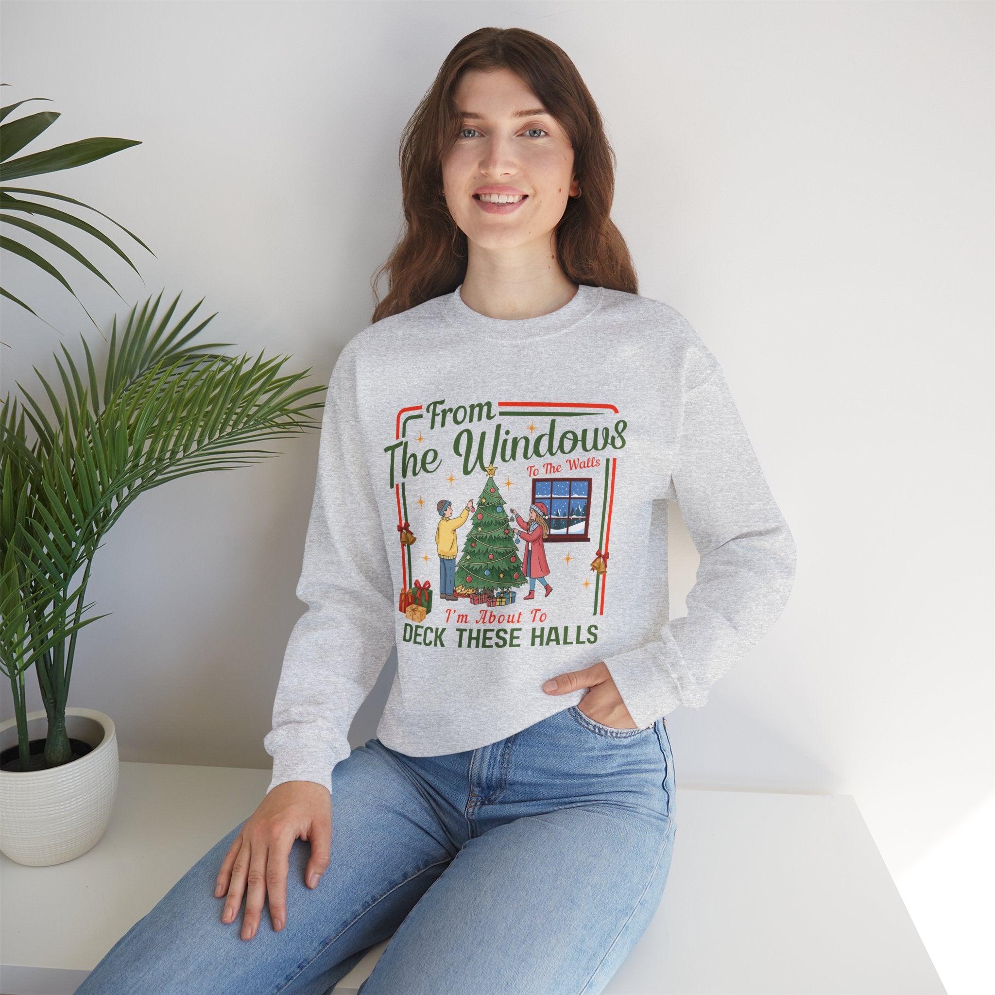 From The Windows To The Walls Christmas Sweatshirt, Deck These Halls Retro Xmas Tree Shirt, Funny Holiday Sweater, Christmas Gift for Her