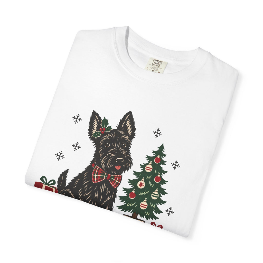 Scottie Dog Christmas Shirt, Scottish Terrier Holiday Tee, Dog Lover Gift, Cute Christmas Tree Present Graphic Tee, Womens Xmas Top