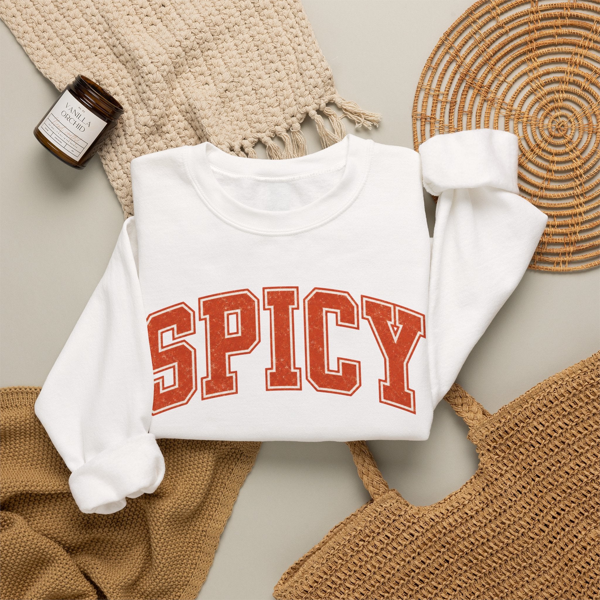 Spicy Varsity Letter Sweatshirt, Funny Collegiate Crewneck, Sarcastic Women's Sweatshirt, Trendy Oversized Fall Pullover, Sassy Gift Idea