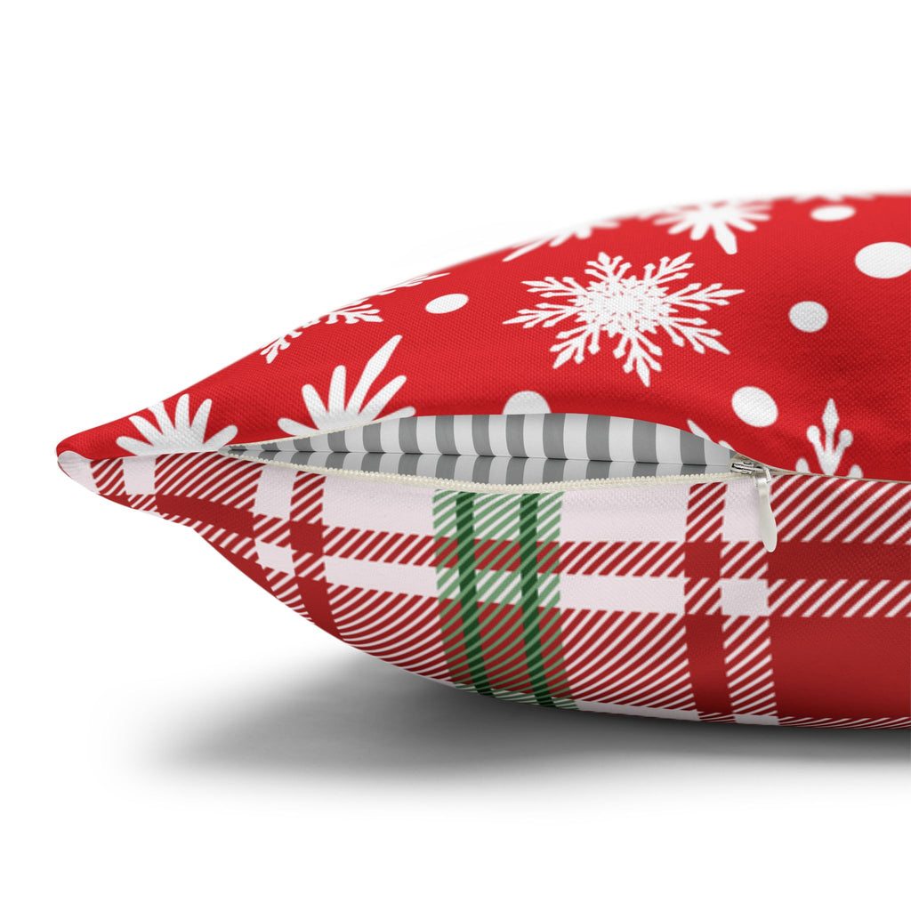 Christmas Kittens Pillow Cover, Cute Cat Holiday Throw Pillow, Red Plaid Snowflake Reversible Cover, Season Greetings Cat Lover Gift