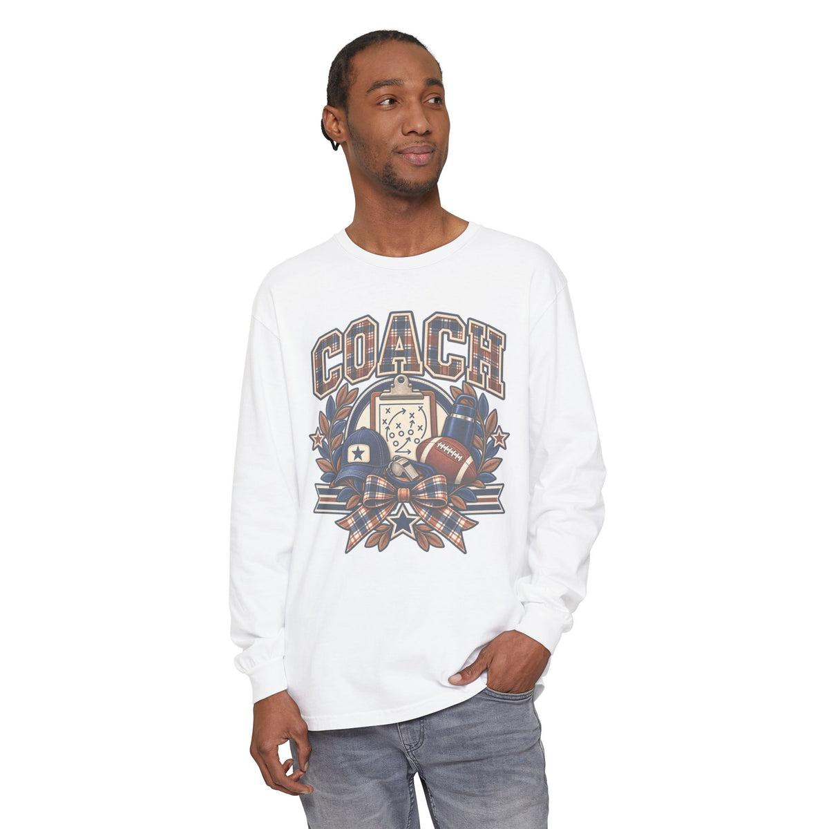 Coach Playbook Football Helmet Long Sleeve Shirt | Vintage Sports Graphic