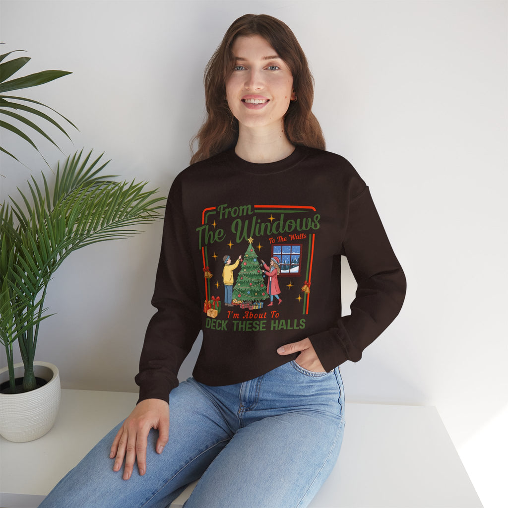 From The Windows To The Walls Christmas Sweatshirt, Deck These Halls Retro Xmas Tree Shirt, Funny Holiday Sweater, Christmas Gift for Her