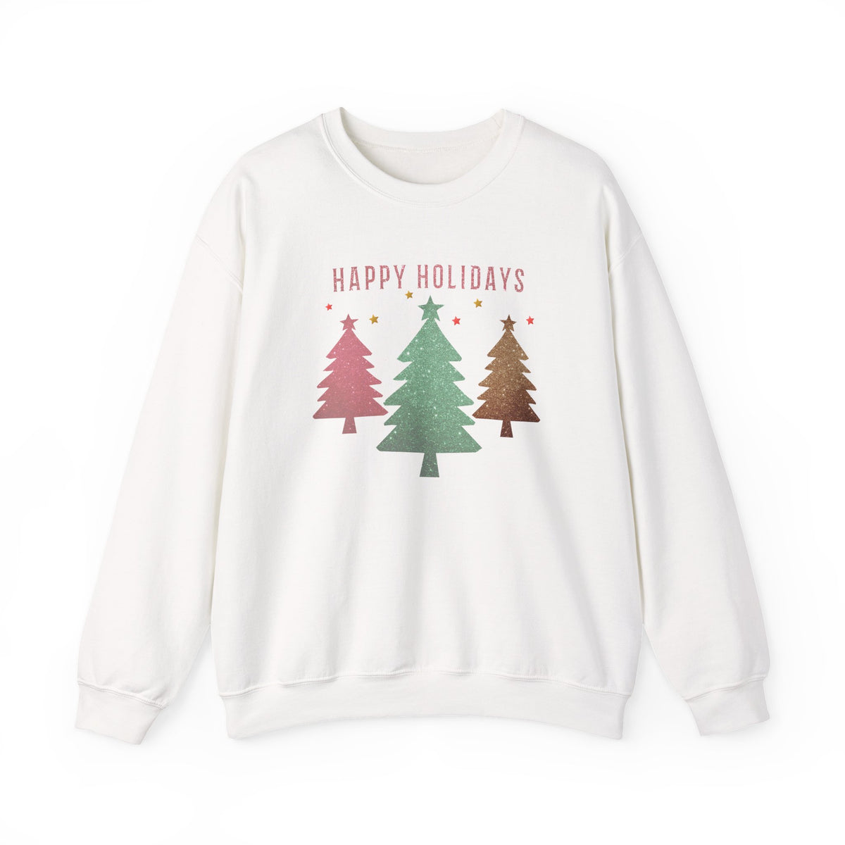 Happy Holidays Evergreen Trees Crewneck Sweatshirt | Christmas Holiday Sweatshirt, Unisex, Casual, Lounge Wear, Glitter Holiday, Trendy