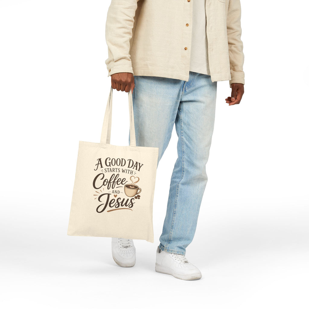 A Good Day Starts With Coffee and Jesus Tote Bag | Faith Coffee Tote