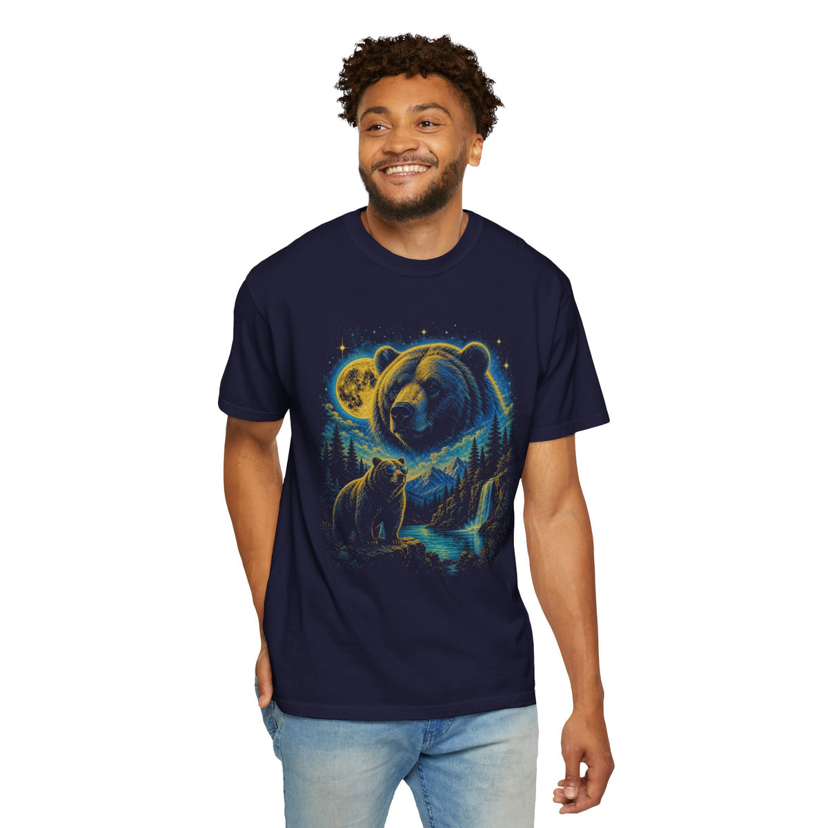 Comfort Colors Celestial Bear T-Shirt, Mystical Forest Bear Shirt, Nature Lover Gift, Wildlife Moon Stars Shirt, Unisex Tee