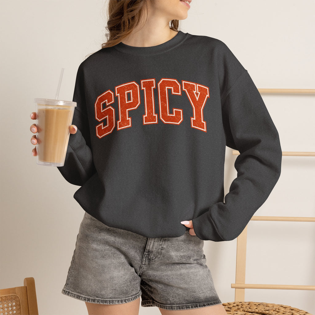 Spicy Varsity Letter Sweatshirt, Funny Collegiate Crewneck, Sarcastic Women's Sweatshirt, Trendy Oversized Fall Pullover, Sassy Gift Idea